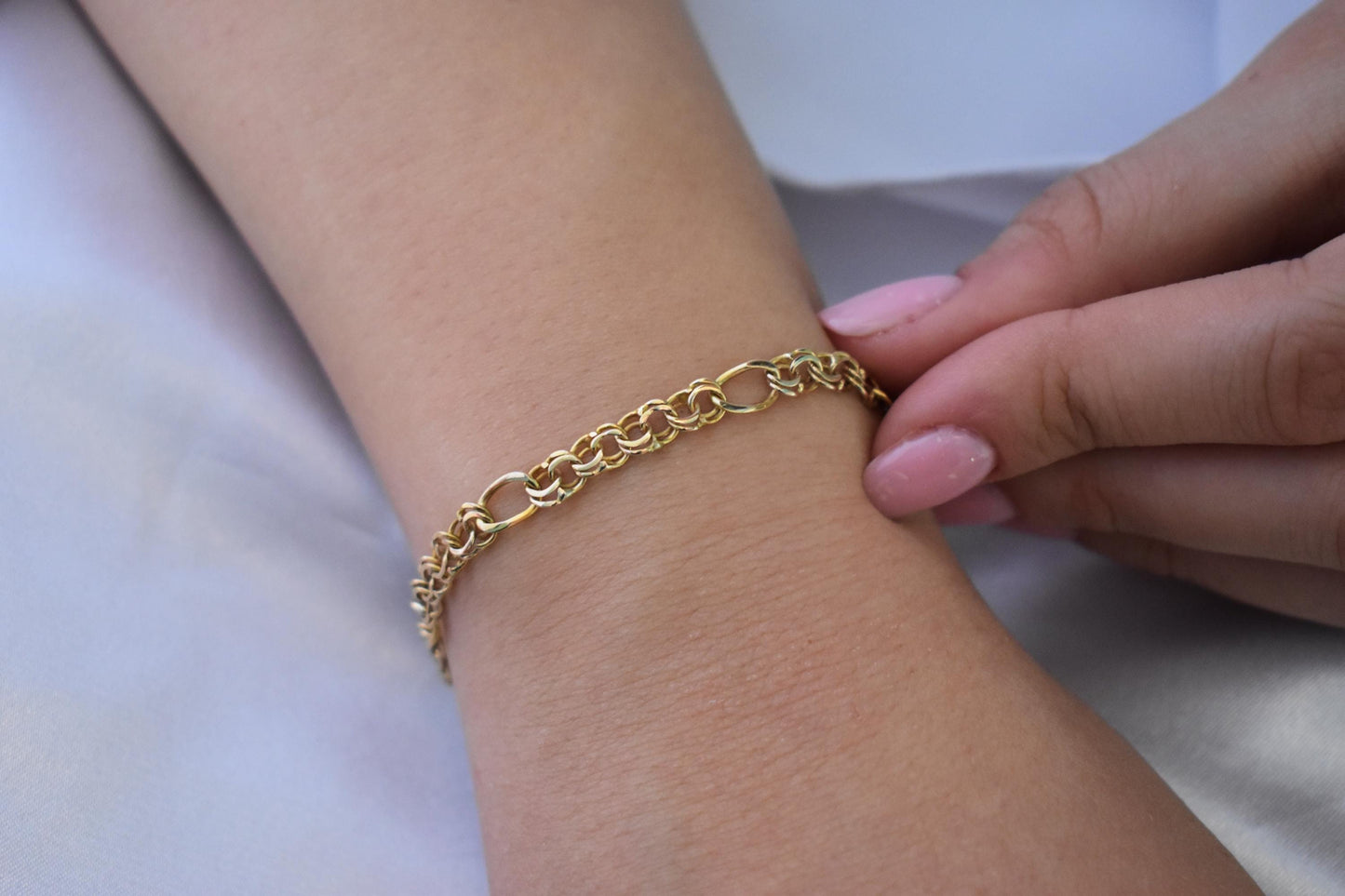 14K Gold Curb Chain Bracelet,Franco Retro Chain Bracelet,Vintage Look Chain Jewellery,Exclusive Anniversary Gift for Her