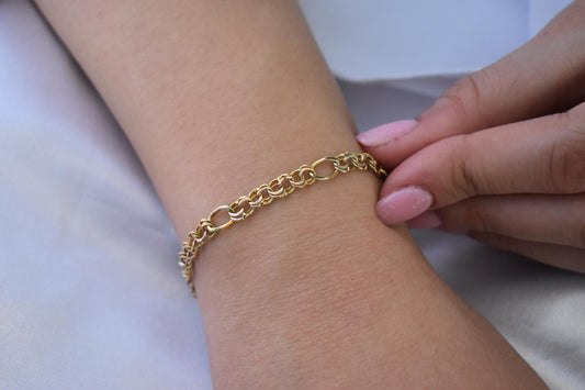 14K Gold Curb Chain Bracelet,Franco Retro Chain Bracelet,Vintage Look Chain Jewellery,Exclusive Anniversary Gift for Her