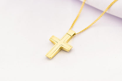 γυναικα 14K Gold Cross Pendant with Cubic Zirconia, Solid Gold Religious Necklace, Christian Gift for Men & Women, Baptism Jewelry, Gold Cross Charm