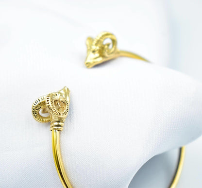 14K Solid Gold Ram Bangle,Ancient Greece Jewel,Aries Gold Bracelet,Ram Handcrafted Gold Bangle,Bangle Gift,Fine Jewelry,Gold Animal Bracelet