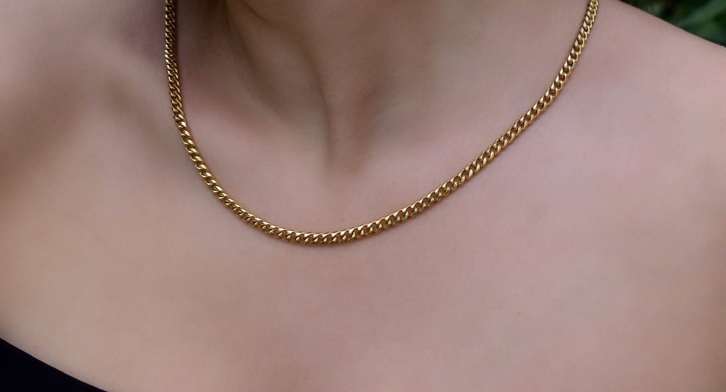 Gold Miami Curb Link Chain 14K,Dainty Thick Gold Chain,Chunky Necklace,Gold Necklace Choker,Man-Women Chain Necklace,Unisex Timeless Gift