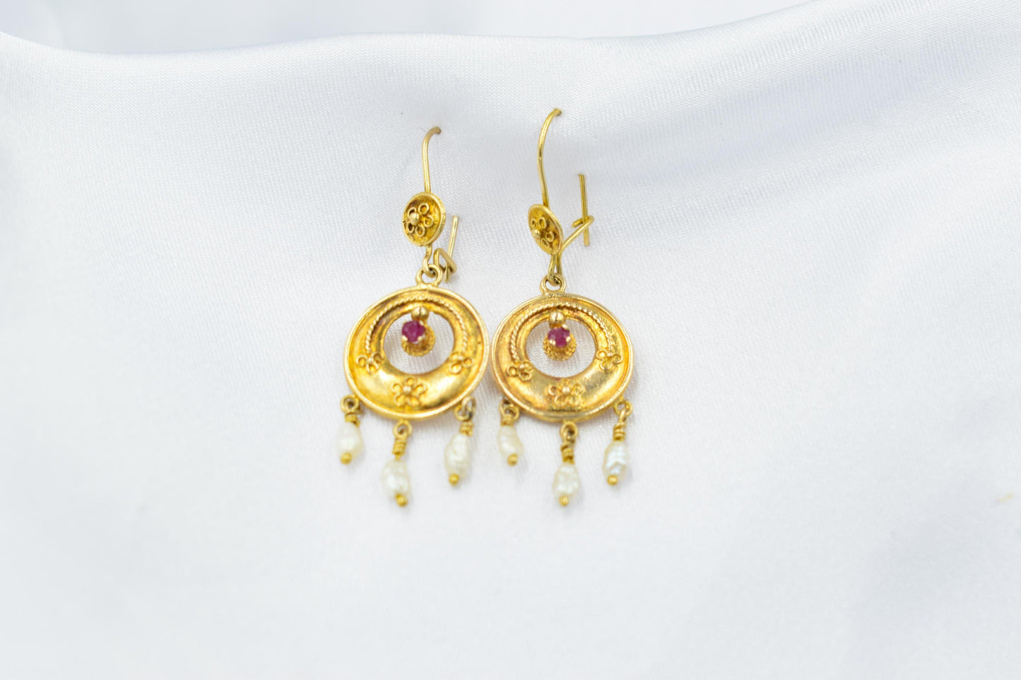 Σκουλαρίκια Boho με Ρουμπίνι & Μαργαριτάρια Κ14