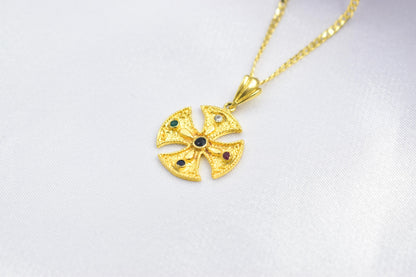 Βυζαντινός Στρογγυλός Σταυρός με πολύχρωμα Ζιργκόν Κ14