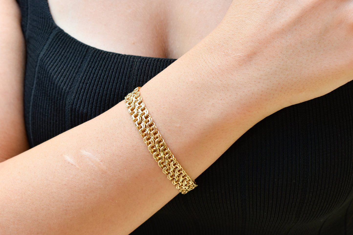 18K Gold Curb Chain Bracelet,Stackable Gold Bracelet,Franco Chain,Chain Bracelet,Retro Chain Bracelet, Vintage Chain for Anniversary Gift