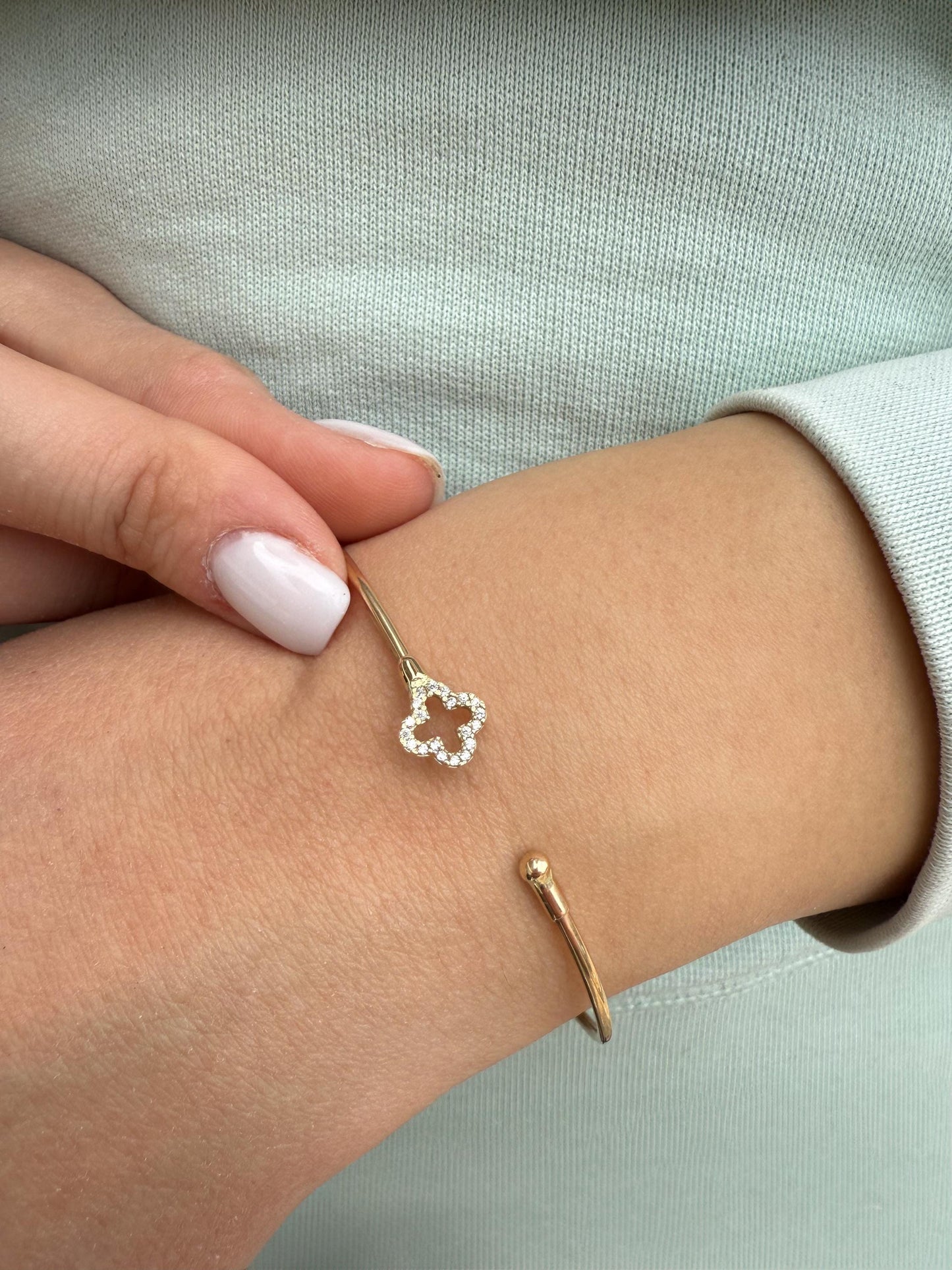 14K Cross Bangle Bracelet,Thin Cross Zircon Bangle,Dainty Bracelet,White Cross Bracelet,Cross Gold Cuff Bangle, Exclusive Gift for Mom & Her