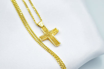 και τα δυο 14K Solid Gold Cross Necklace,Unisex Solid Gold Large Cross Necklace,Plain Gold Cross Charm, Christian Pendant,Radiant Religious Gold Cross