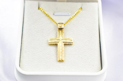 Ανδρικοί Σταυροί Handcrafted 14K Gold Cross Pendant Textured Design,Elegant Hollow Back Crucifix,Orthodox Christian Jewellery,Baptism Gift,Men & Women Chain