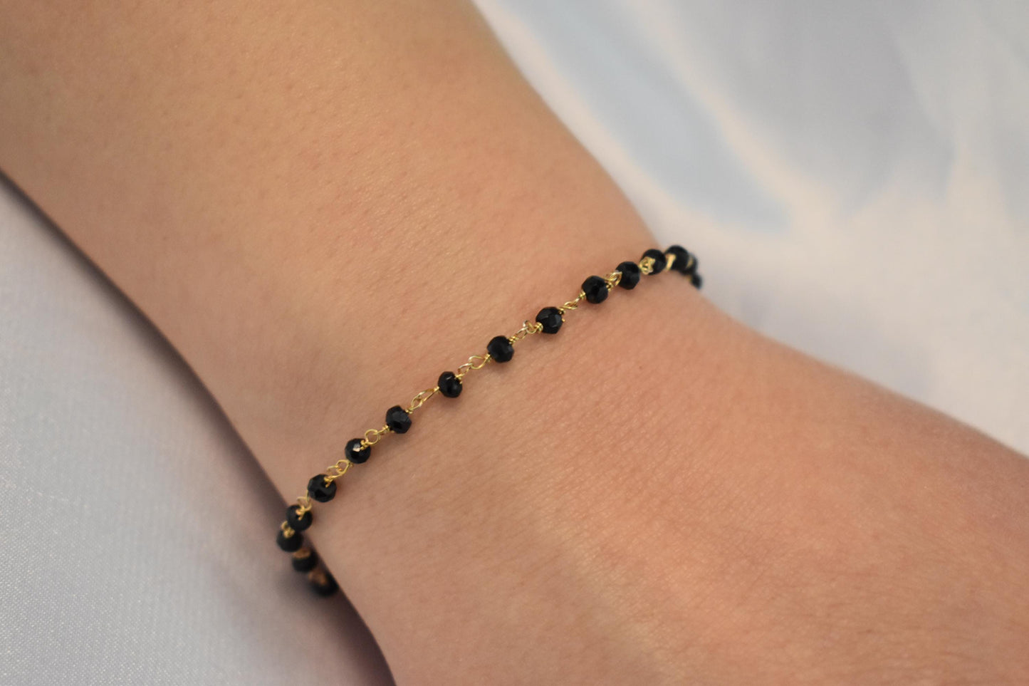 14K Gold Spinel Rosary Bracelet,14k Spinel Bracelet,Gemstone Natural Spinel Chain Gold Bracelet,Spinel Bracelet,Gold Thin Chain Bracelet