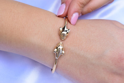 14K Gold Panther Bracelet with Diamonds, Solid Gold Cuff, Diamond Eye Bangle, Luxury Unisex Jewellery, Bold Gold Statement Gift,Gift for Her