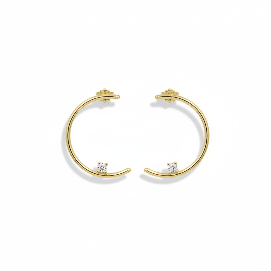 Χρυσά C–Shape Σκουλαρίκια με Λευκά Ζιργκόν K9 / Κ14