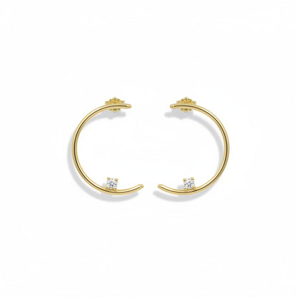 Χρυσά C–Shape Σκουλαρίκια με Λευκά Ζιργκόν K9 / Κ14