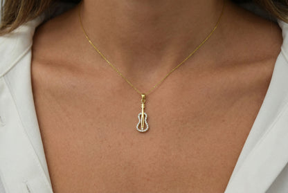 Κολιέ Κιθάρα Κ14 με λευκά Ζιργκόν