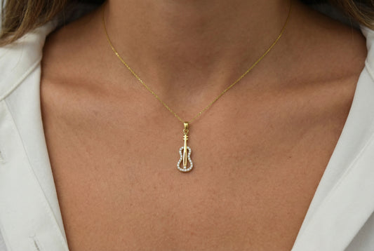 Κολιέ Κιθάρα Κ14 με λευκά Ζιργκόν