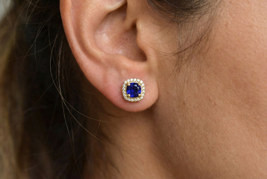 Σκουλαρίκια Ροζέτα με Μπλε Ζιργκόν Κ14