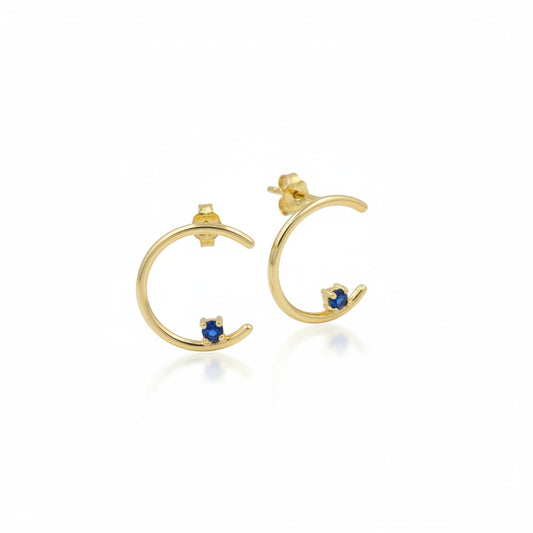 Χρυσά C–Shape Σκουλαρίκια με Μπλε Ζιργκόν Κ14
