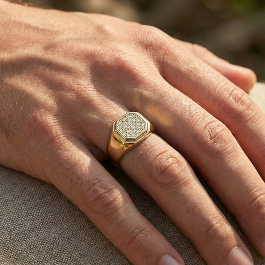 Ανδρικό Δαχτυλίδι Πολύγωνο με Zircon K14