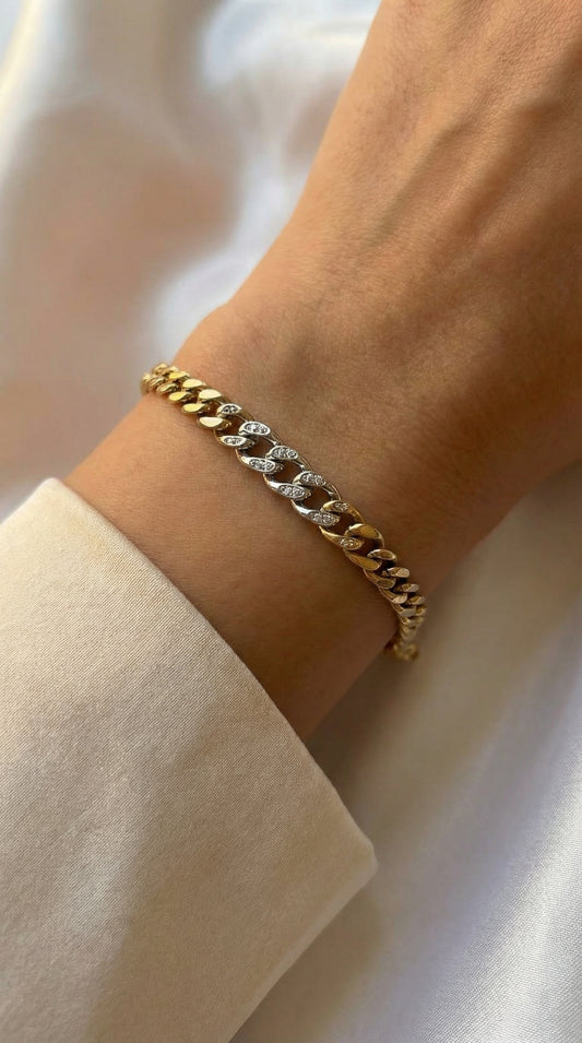 Βραχιόλι Δίχρωμο με Λευκόχρυση Λεπτομέρεια & Zircon Κ18