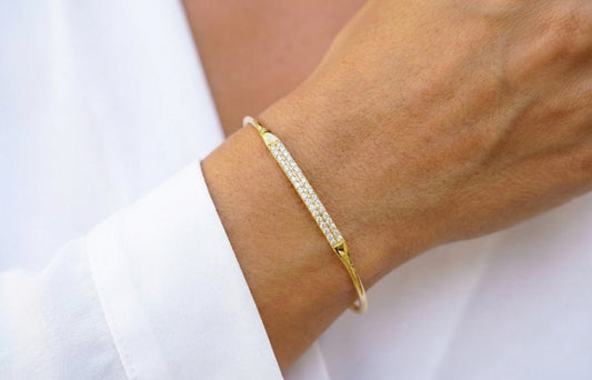 Κλειστή Χειροπέδα με 2 Σειρές Ζιργκόν/Διαμάντια Κ14