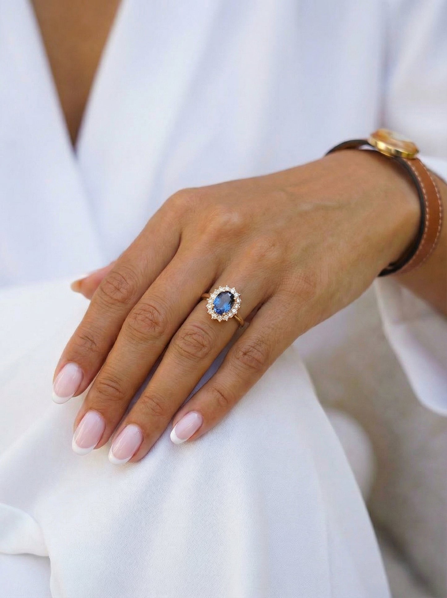 Δαχτυλίδι Ροζέτα με μπλε & λευκά zircon Κ14