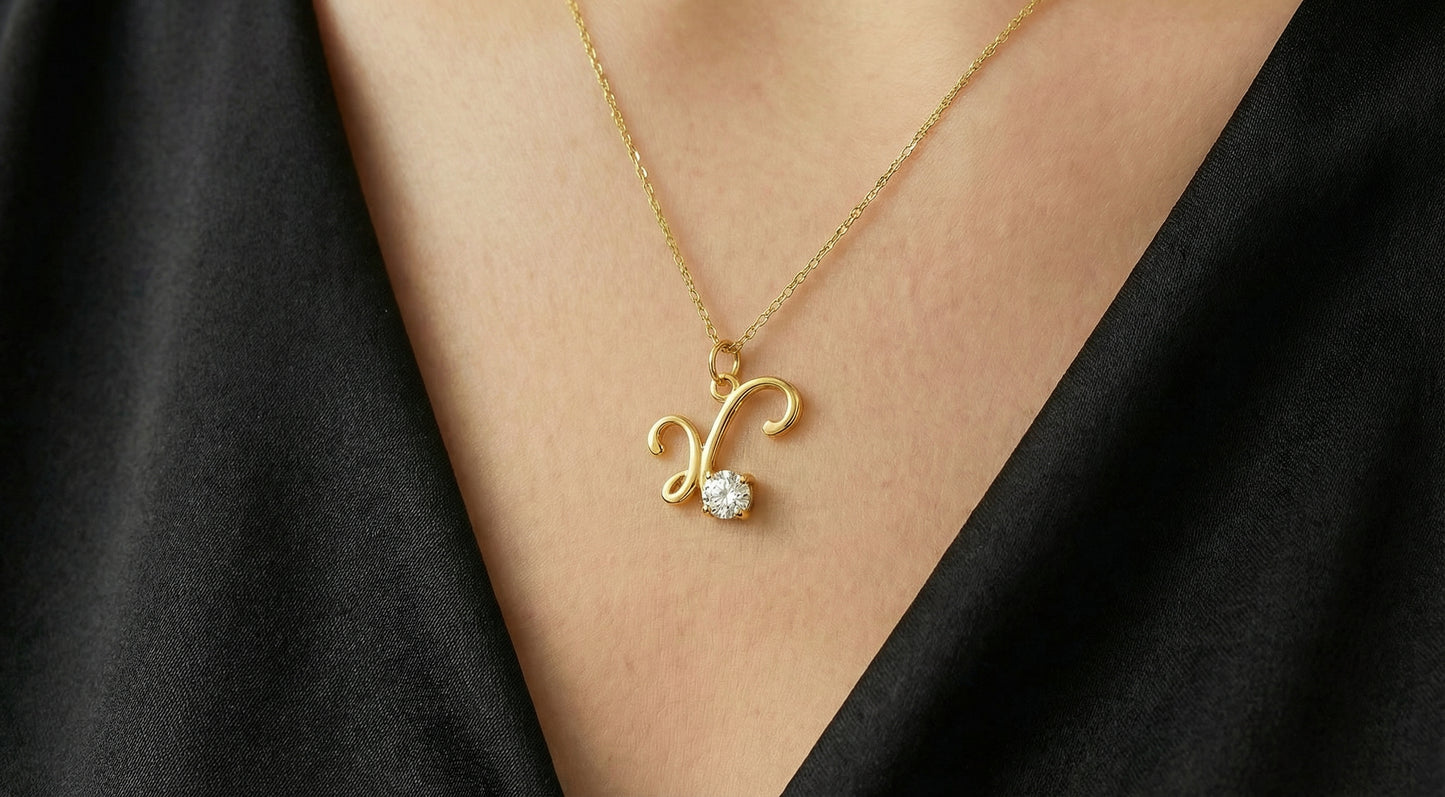 Γούρι Ασημένιο Επιχρυσωμένο Λευκό Zircon με Αλυσίδα