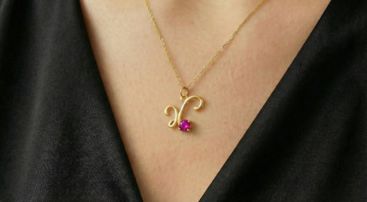 Γούρι Ασημένιο Επιχρυσωμένο Ροζ Zircon με Αλυσίδα