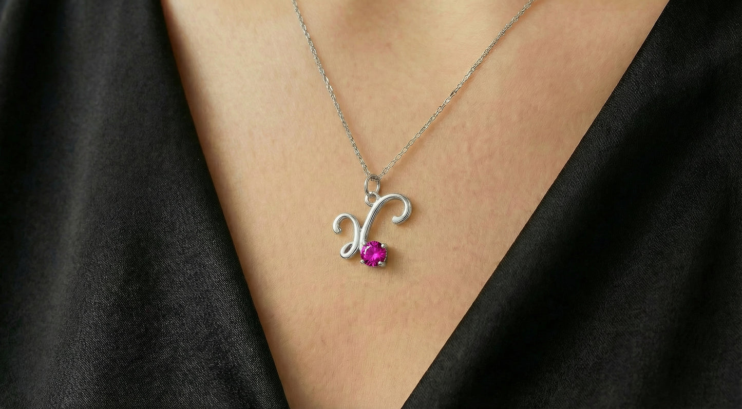 Γούρι Ασημένιο Ροζ Zircon με Αλυσίδα