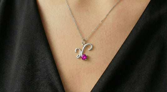 Γούρι Ασημένιο Ροζ Zircon με Αλυσίδα