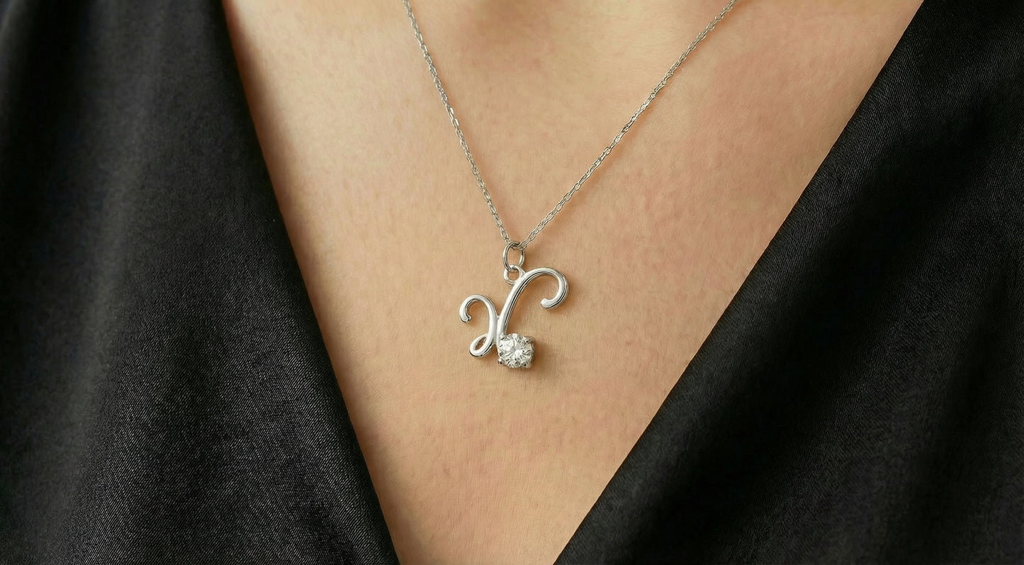 Γούρι Ασημένιο Λευκό Zircon με Αλυσίδα