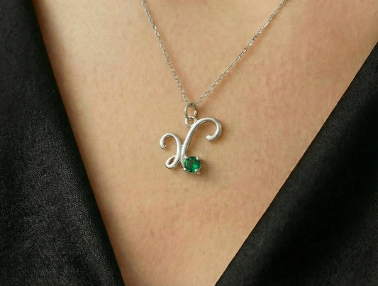 Γούρι Ασημένιο Πράσινο Zircon με Αλυσίδα