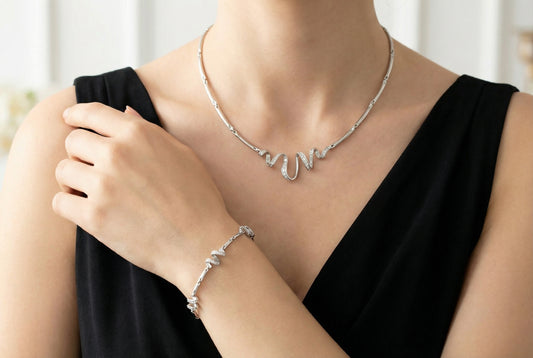 Σετ Κολιέ & Βραχιόλι από Λευκόχρυσο Κ14 με Κυματιστό Σχέδιο