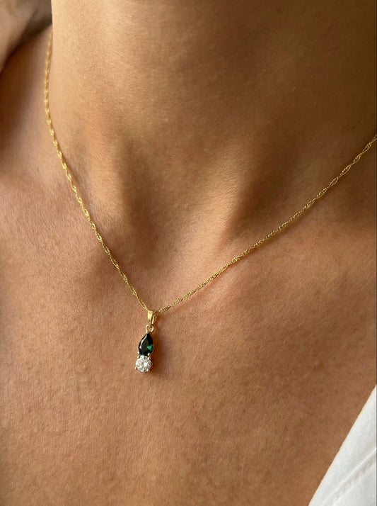 Κολιέ με Πράσινo & Λευκό Zircon Κ14