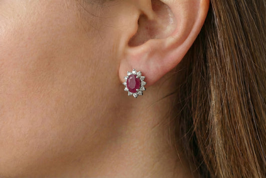 Σκουλαρίκια Ρουμπίνι Ροζέτα Λευκόχρυσο Κ18