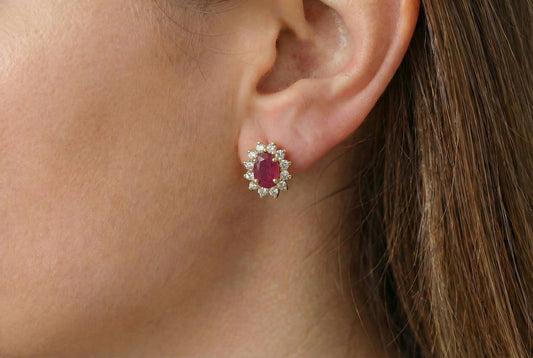 Σκουλαρίκια Ρουμπίνι Ροζέτα Χρυσό Κ14