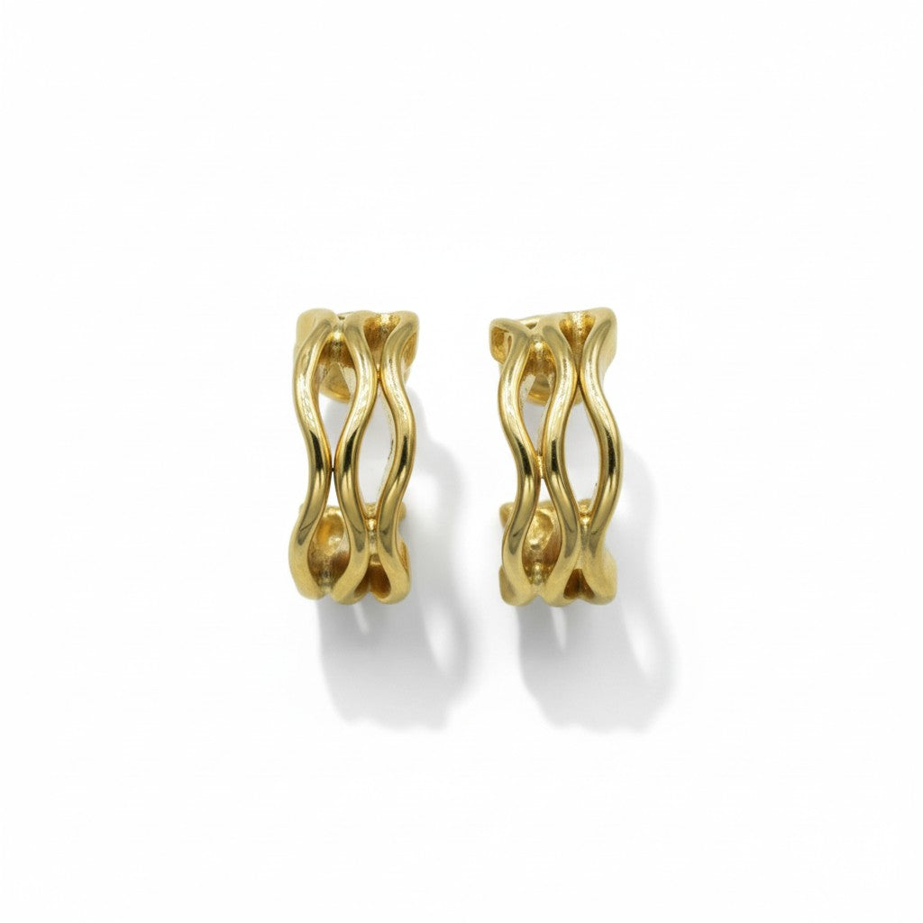 Χρυσά Σκουλαρίκια με Κυματιστό Σχέδιο Κ9