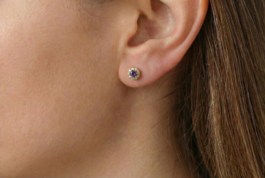 Σκουλαρίκια Μικρά Kαρφωτά Μωβ Ζιργκόν Κ9