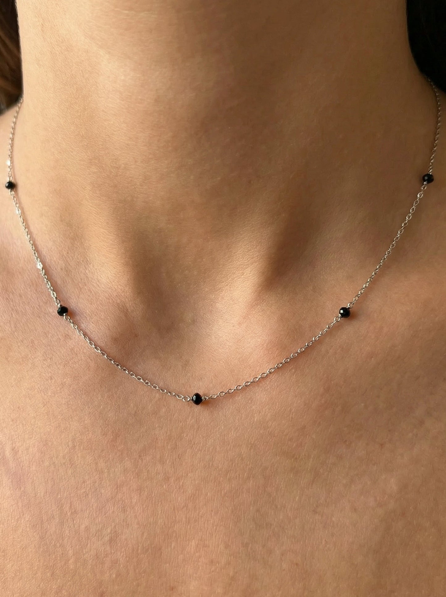 Κολιέ Λευκόχρυσο Ροζάριο Μαύρο Zircon Κ14