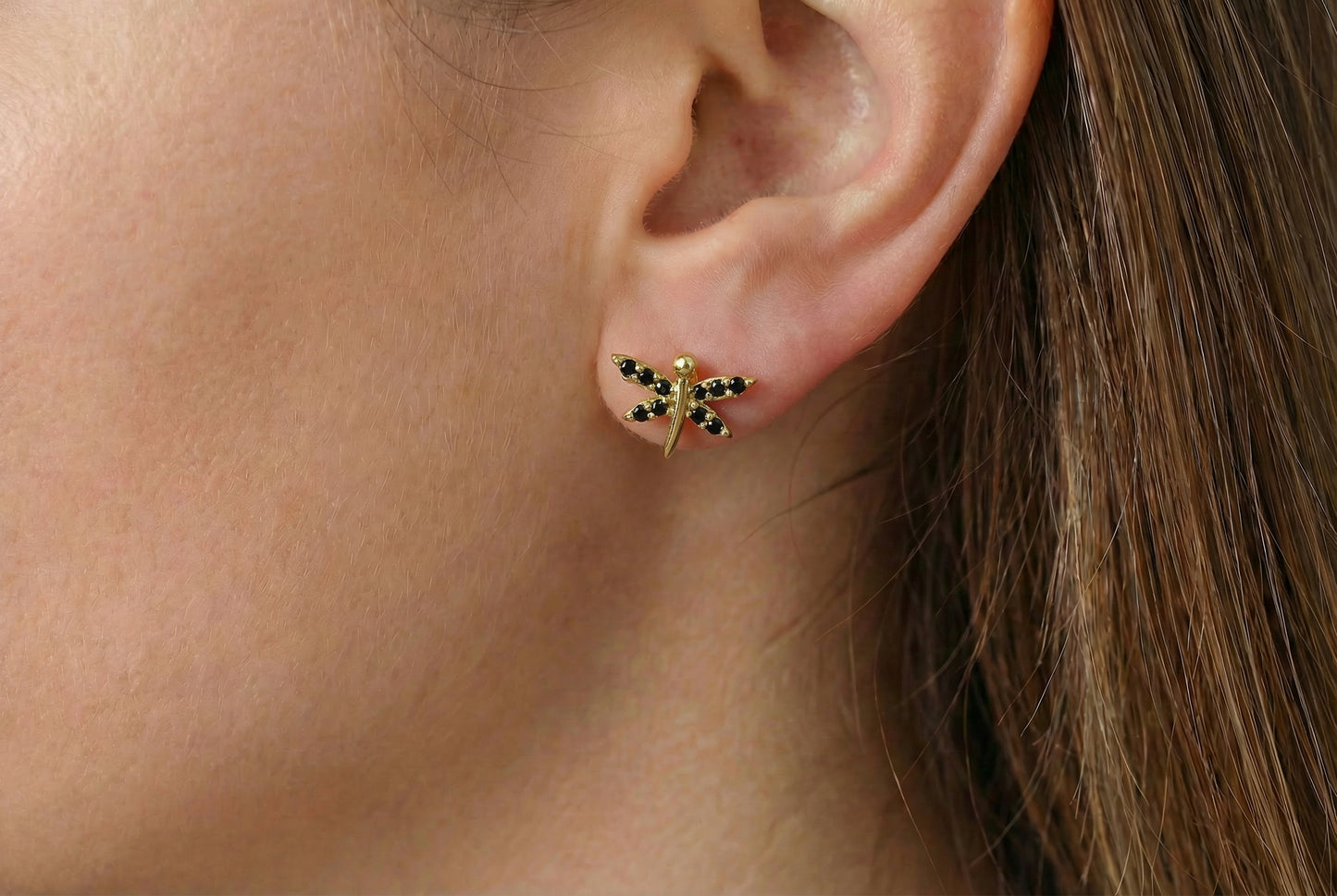 Σκουλαρίκια Λιβελούλα Μαύρο Ζιργκόν Κ14