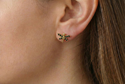 Σκουλαρίκια Λιβελούλα Μαύρο Ζιργκόν Κ14