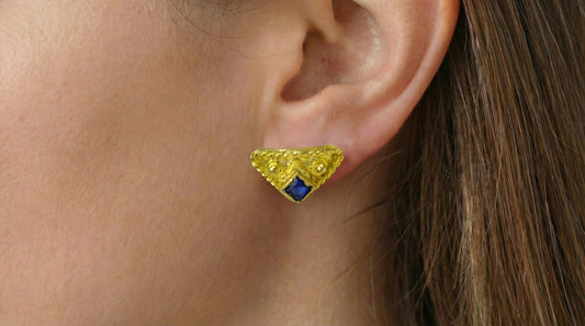 Βυζαντινά Σκουλαρίκια με μπλε Ζιργκόν Κ14