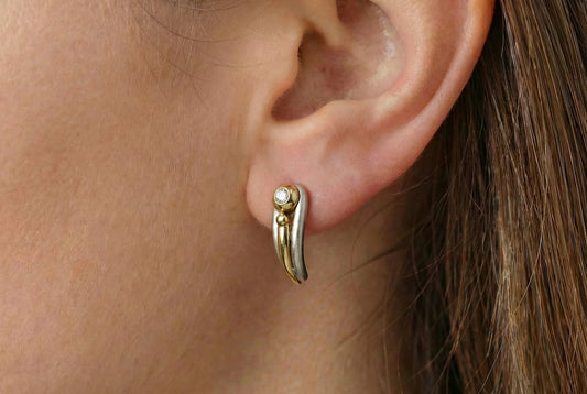 Σκουλαρίκια Δίχρωμα με Λευκά Ζιργκόν Κ14