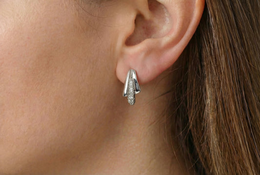 Σκουλαρίκια Λευκόχρυσα με Ζιργκόν Κ14