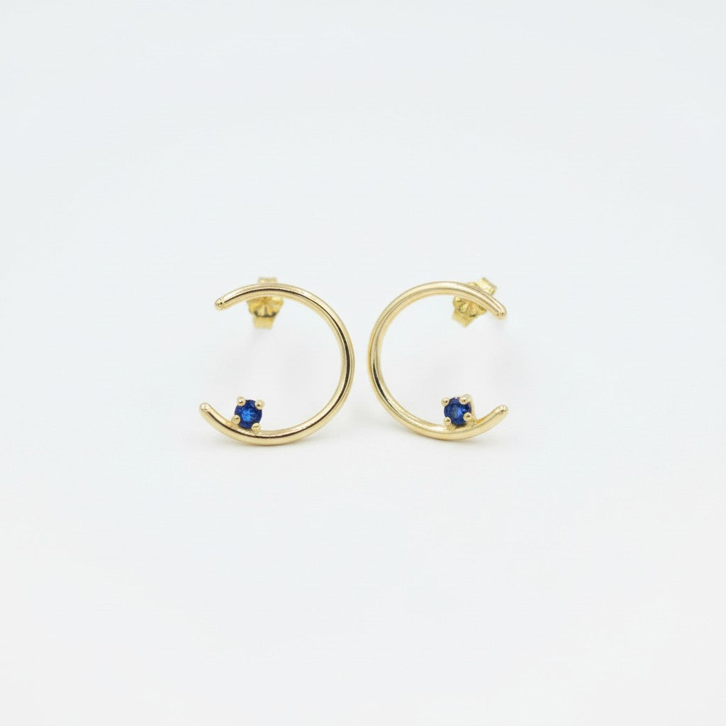 Χρυσά C–Shape Σκουλαρίκια με Μπλε Ζιργκόν Κ14