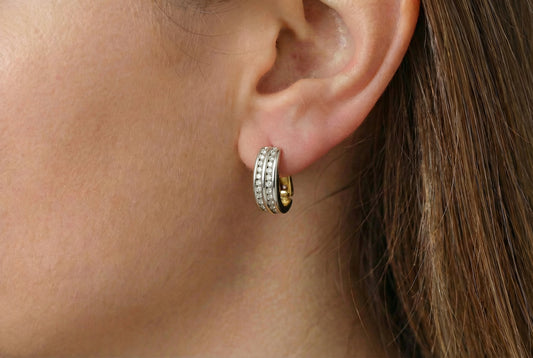 Σκουλαρίκια Δίχρωμα με Διαμάντια Κ18