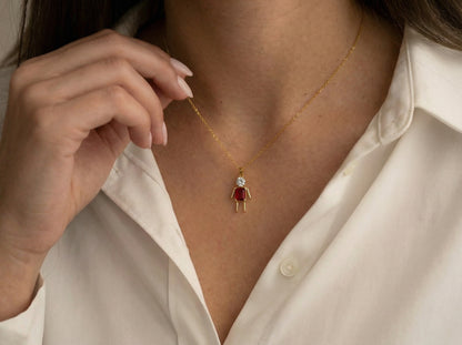 Χρυσό Κρεμαστό Ανθρωπάκι με Κόκκινο & Λευκό Zircon 14K
