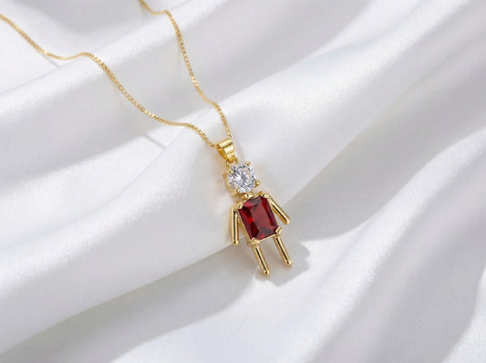 Χρυσό Κρεμαστό Ανθρωπάκι με Κόκκινο & Λευκό Zircon 14K