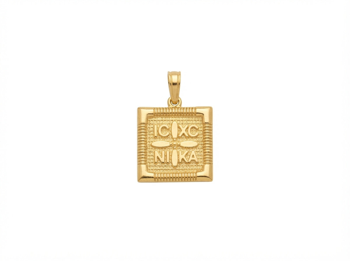 Χρυσό Φυλαχτό IC XC NIKA Τετράγωνο Διπλής Όψης Κ9