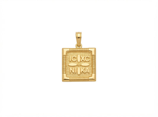 Χρυσό Φυλαχτό IC XC NIKA Τετράγωνο Διπλής Όψης Κ9